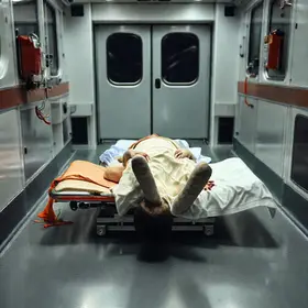 paciente viaja deitada no chão de ambulância